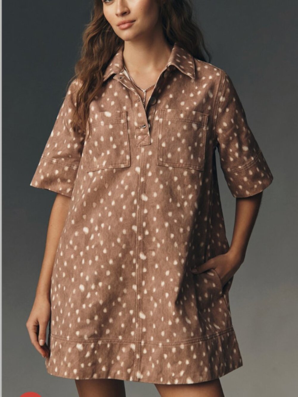 Maeve Jeannie Brown Deer Print Denim A-Line Mini Dress